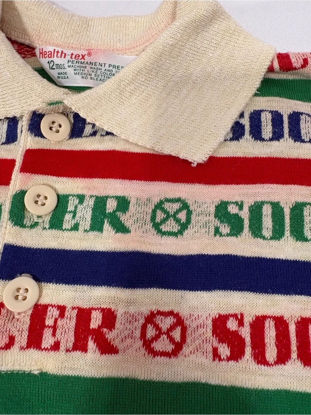 Vintage 1980’s 12 Months Health-Tex Collard Long Sleeve Soccer Shirt